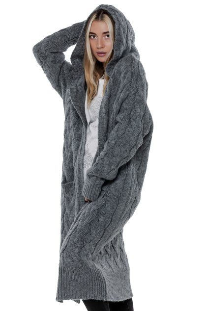 Długi sweter UNDERWORLD z warkoczowym splotem grafitowy (Méret ONE SIZE, Termékkód U8507AC)