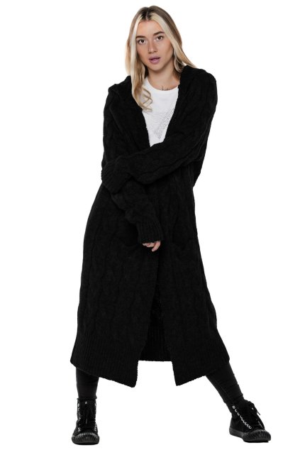 Długi sweter UNDERWORLD z warkoczowym splotem grafitowy (Méret ONE SIZE, Termékkód U8507A2)