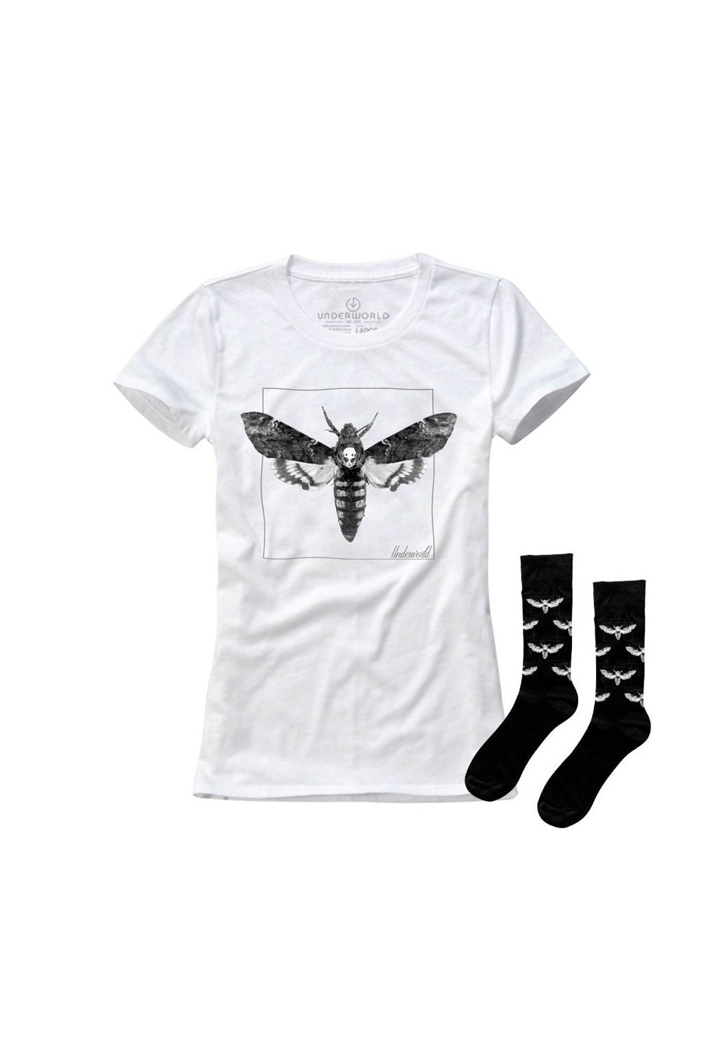 Darčeková sada dámské tričko + ponožky UNDERWORLD Night butterfly (Veľkosť S | 36-40, Kód produktu US518BZ)