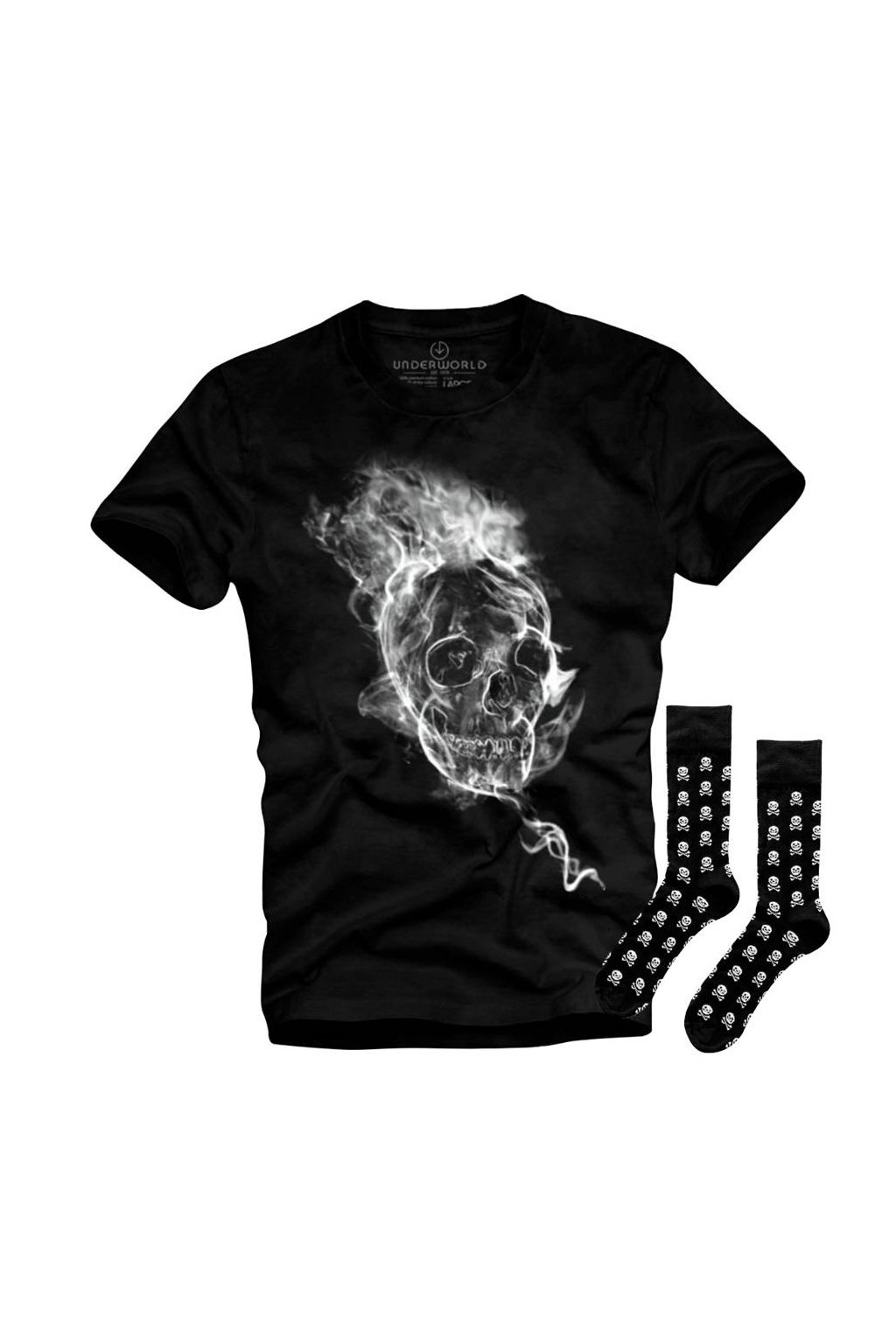 Darčeková sada pánské tričko + ponožky UNDERWORLD Smoke skull (Veľkosť S | 36-40, Kód produktu US021BZ)