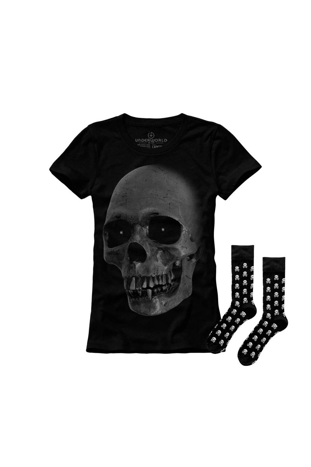 Darčeková sada dámské tričko + ponožky UNDERWORLD Skull (Veľkosť S | 36-40, Kód produktu US513BZ)