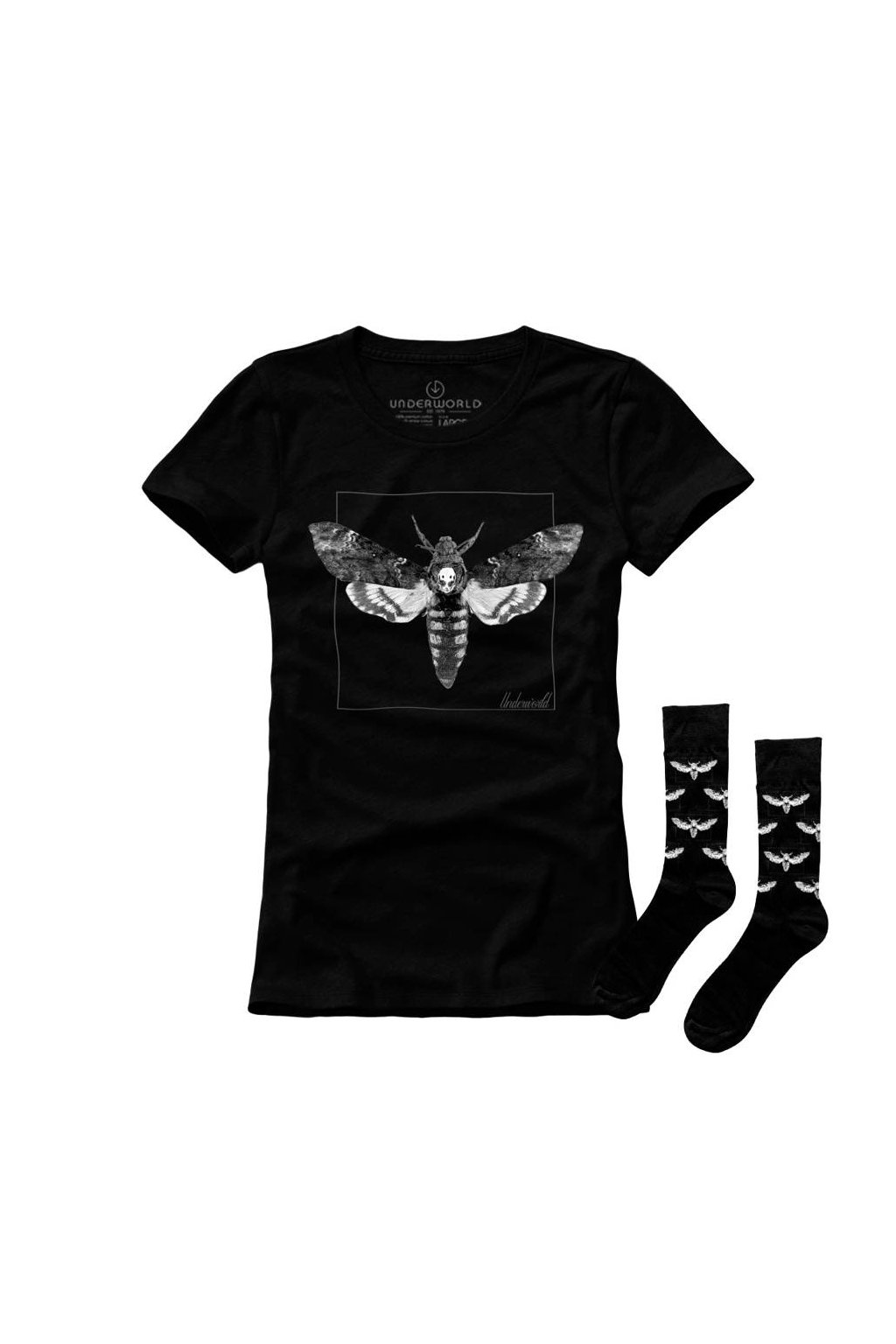 Darčeková sada dámské tričko + ponožky UNDERWORLD Night Butterfly (Veľkosť S | 36-40, Kód produktu US515BZ)