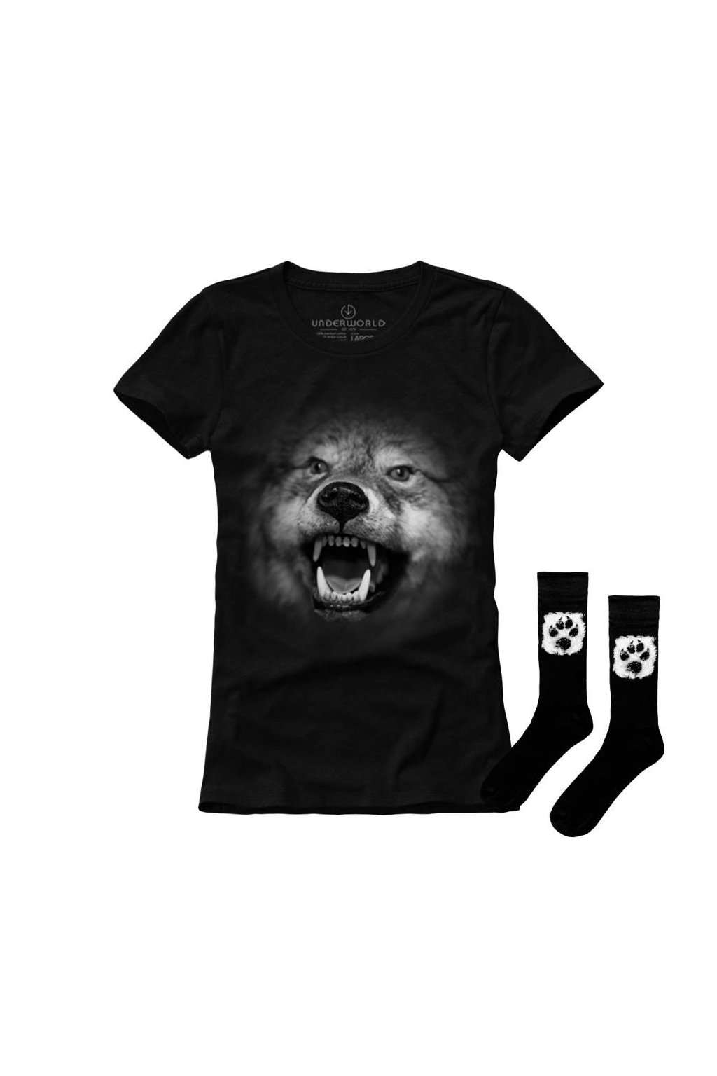 Darčeková sada dámské tričko + ponožky UNDERWORLD Wolf / Animal Footprint (Veľkosť S | 36-40, Kód produktu US528BZ)