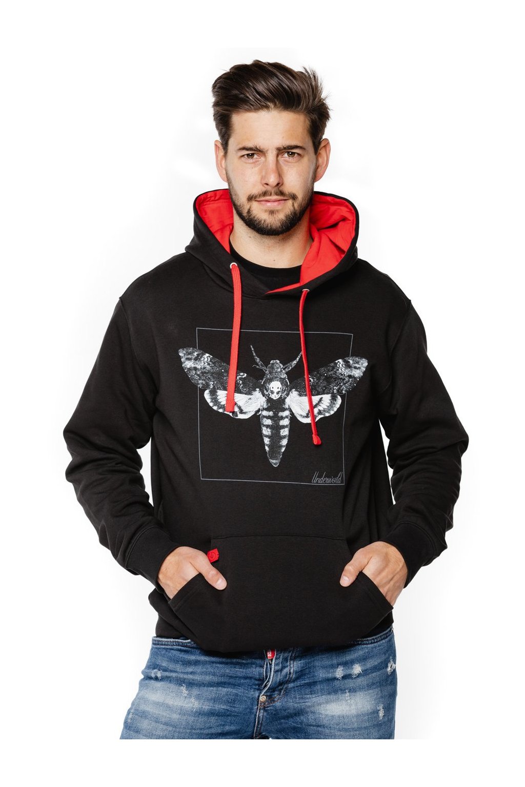 Mikina s kapucí a klokaní kapsou UNDERWORLD Night Butterfly (Veľkosť M, Kód produktu U4066C2)