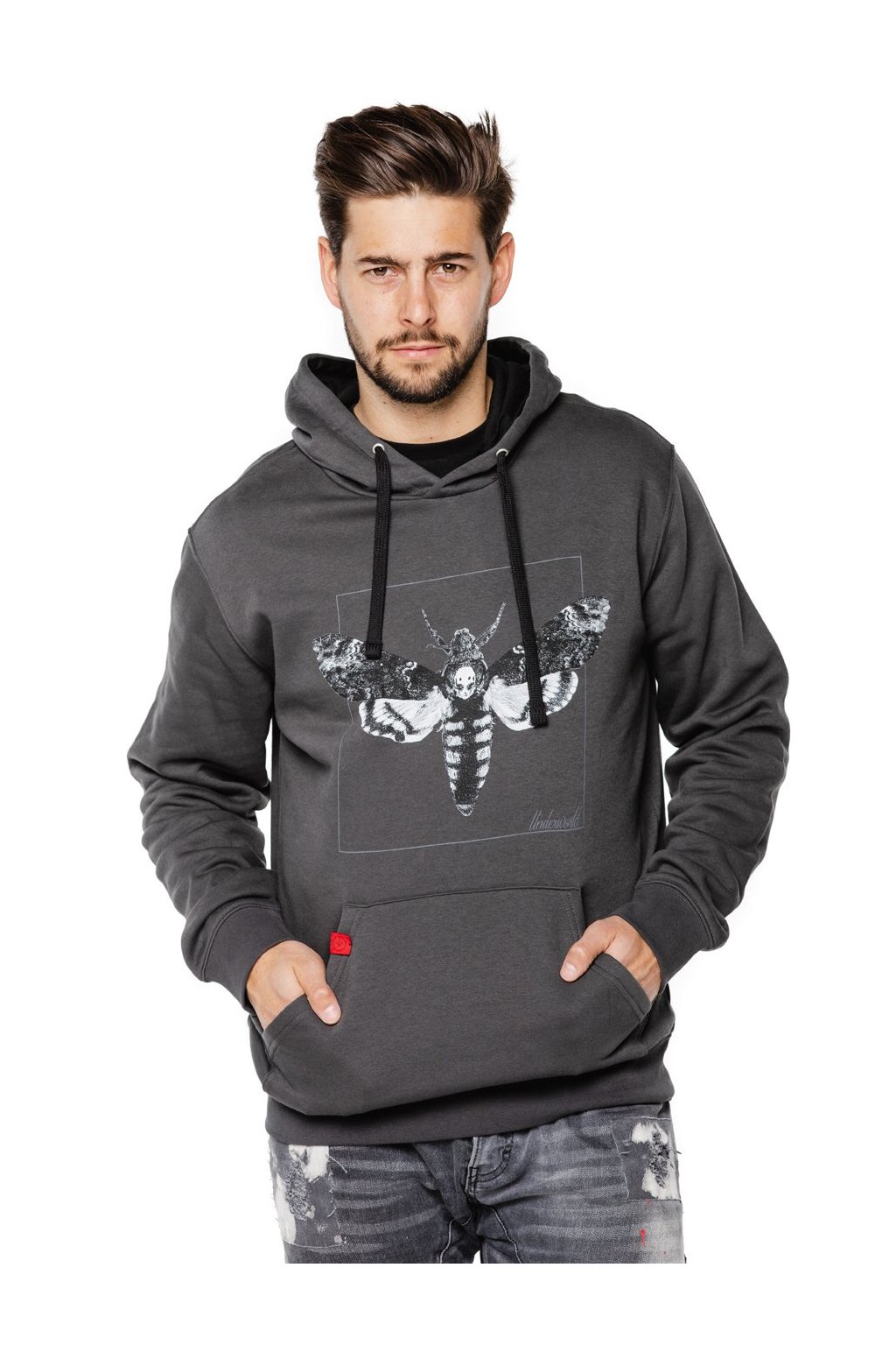Mikina s kapucí a klokaní kapsou UNDERWORLD Night Butterfly (Veľkosť M, Kód produktu U4066CC)