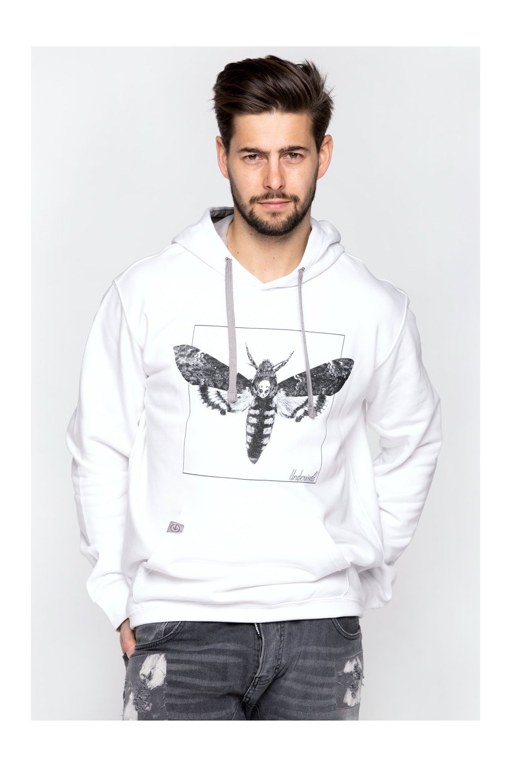 Mikina s kapucí a klokaní kapsou UNDERWORLD Night Butterfly (Veľkosť M, Kód produktu U4066CO)