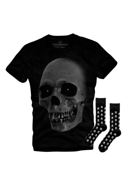 Darčeková sada pánské tričko + ponožky UNDERWORLD Skull (Veľkosť S | 36-40, Kód produktu US013BZ)
