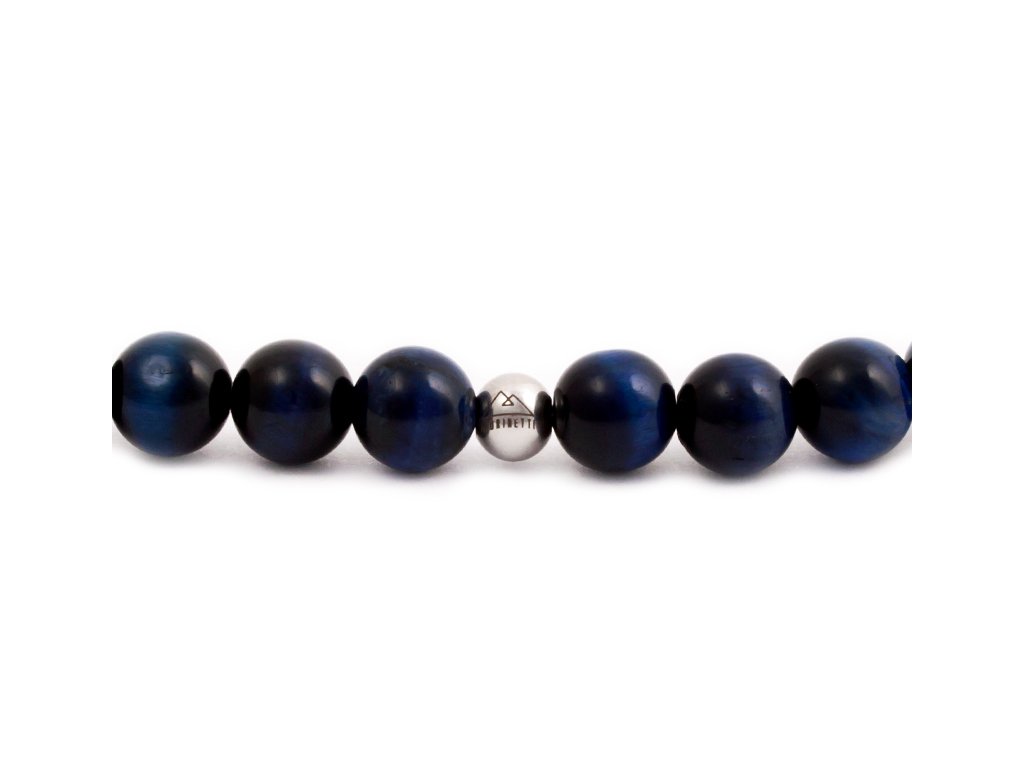 Pánský korálkový náramek - 8 mm, Lapis Lazuli AAA, korálek Morinetti - bílé zlato