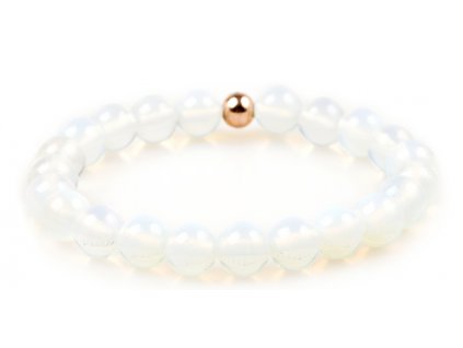 Dámský korálkový náramek - bílý opál AAA, korálek Morinetti (Dámská velikost L (17,5 cm), Provedení Žluté 18k zlato, Velikost korálků 6 mm)