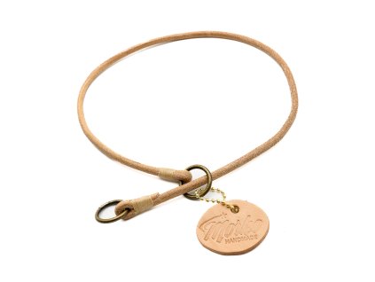 Výstavní obojek – přírodní kulatá kůže 5 mm, kování staromosaz