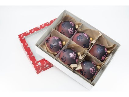 Vánoční ozdoba růžová s packami – 6 kusů