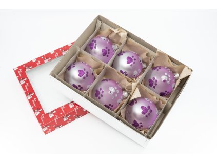 Vánoční ozdoba fialová s packami – 6 kusů