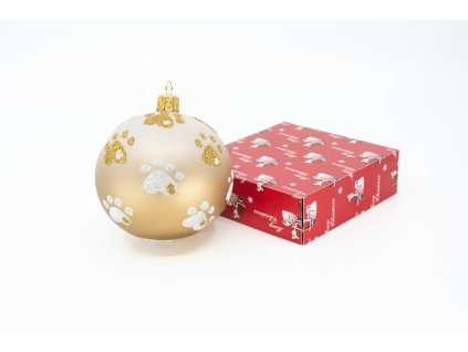 Vánoční ozdoba zlato-bílá s packami – 1 kus, průměr 8cm