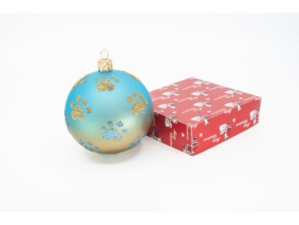 Vánoční ozdoba tyrkys s packami – 1 kus, průměr 8cm