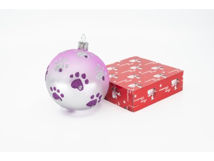 Vánoční ozdoba fialová s packami – 1 kus, průměr 8cm