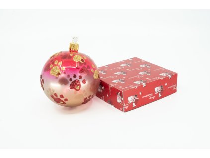 Vánoční ozdoba červená s packami – 1 kus, průměr 8cm