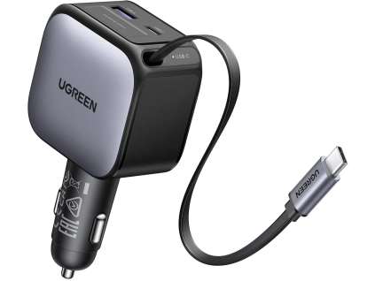 UGREEN 90W Fast Car Charger with Retractable Cable