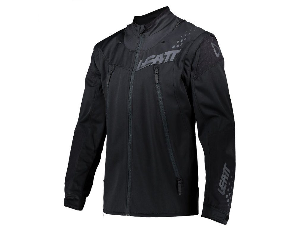 Enduro bunda Leatt Moto 4.5 Lite je skvělá lehká enduro bunda z pružného komfortního SoftShell materiálu s možností odepnutí rukávů.  Every day is riding day when you are wearing this jacket!  Lightweight, water-resistant and breathable, this off-road jacket is made of a four-way stretch softshell material with large, zippered ventilation and removable arms to keep you cool even on the hottest days.  The abrasion and cut resistant Brush Guard protective film reinforce an already durable elbow and shoulder panel made of 1000D nylon.  The tailored waist-length fit is designed to work with or without body armor, and the collar works with or without our Leatt neck brace.  Lightweight, water-resistant and stretch soft-shell 10.000mm/10.000g/m² waterproof/breathable material Large ventilation with two-way zips and pockets Pre-curved, zip-off arms Dirt, water and stain resistant fabric coating Tailored cut for off-road riding with or without body armor Reinforced with 1000D shoulder and elbow panels Brush Guard fabric protection over elbows Neck collar that works with: Neck brace over the collar Collar around the neck brace Neck brace covered by the collar No neck brace Rear reflective safety prin