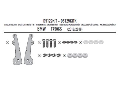 montážní sada pro plexi D5127S/ST a AF5127 GIVI D5129KIT pro BMW F 750 GS (18-23)