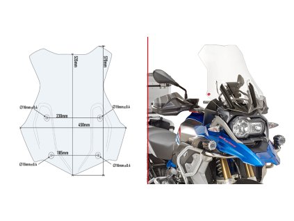 plexi čiré GIVI 5124DT pro BMW R 1200 GS (16-18), R 1250 GS (19-22) , R 1250GSA (19-23)