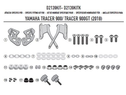 montážní sada pro plexi 2139DT GIVI D2139KIT pro Yamaha MT-09 Tracer 900/900GT 850 (18-20)