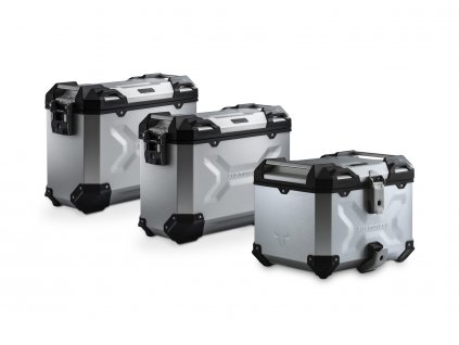sada kufrů s montáží pro moto bez orig. horního nosiče SW-MOTECH TRAX ADV stříbrné pro BMW R 1200 GS LC (13-) / R 1250 GS (18-)