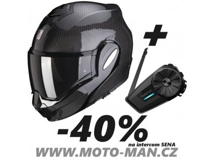 EXO TECH LESKLA + SENA SE + SENA INTERCOM SE SLEVOU KARBON CARBON HELMA SCORPION , PREKLOPNA MODULARNI VYKLOPNA HELMA PRILBA NA MOTORKU