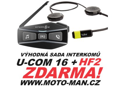 INTERKOM INTERCOM PRO MOTORKÁŘE NA MOTORKU, U COM 16 INTERPHONE PRO DVA , AKCE SADA OBSAHUJE HF2 ZDARMA