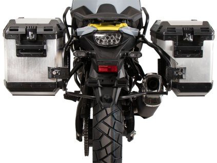 sada kufrů včetně nosiče Xplorer HEPCO&BECKER Xplorer 40/37l stříbrné pro Suzuki V-Strom 800 DE (23-)