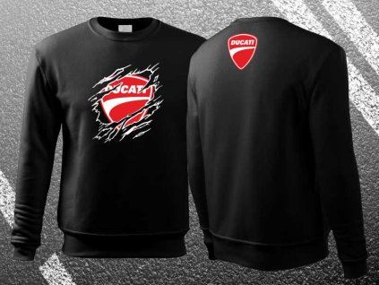 vyr 398Motorkarska moto mikina 013 DUCATI cierna mikina pre motorkara darcek mikina bez kapucne bunda mikina na motorku s logom ducati ripped potrhane 01