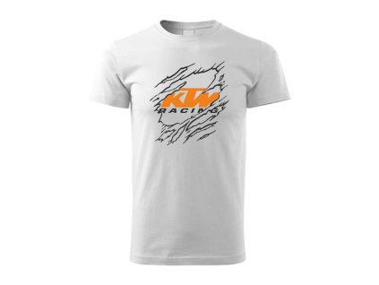 vyr 341Panske Tricko Motorkarske moto KTM 005 biele tricko pre motorkara darcek tricko na motorku s logom ktm racing duke superduke adventure exc sm sx sx f ripped potrhane 01