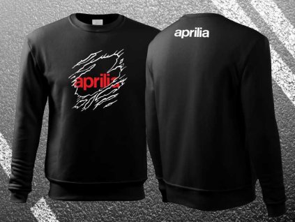 vyr 386Motorkarska moto mikina 001 APRILIA cierna mikina pre motorkara darcek mikina bez kapucne bunda mikina na motorku s logom aprilia ripped potrhane 01