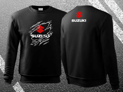 vyr 424Motorkarska moto mikina 039 SUZUKI cierna mikina pre motorkara darcek mikina bez kapucne bunda mikina na motorku s logom suzuki ripped potrhane 01