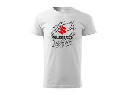 vyrp12 368Panske Tricko Motorkarske moto SUZUKI 010 biele tricko pre motorkara darcek tricko na motorku s logom suzuki gsx r gsxr bandit burgman vstrom v strom sv ripped potrhane 01