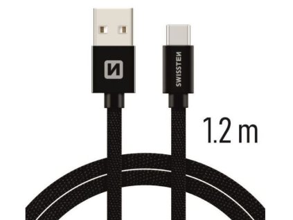 swissten textilni datovy kabel usb c 1 2m cerny