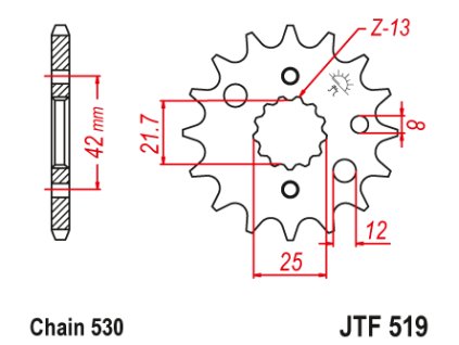 100178 jt jtf519 15 predni kolecko pastorek 15 zubu 530