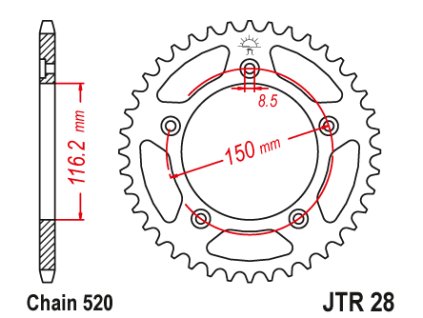 102332 1 jt jtr28 42 zadni kolecko rozeta 42 zubu 520
