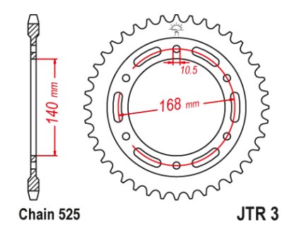 102353 1 jt jtr3 47 zadni kolecko rozeta 47 zubu 525 bmw f 800 r 09 13 otvor na sroubu 10 5mm