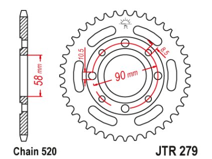 102425 1 jt jtr279 38 zadni kolecko rozeta 38 zubu 520 honda cb 250 two fifty nighthawk 92 02