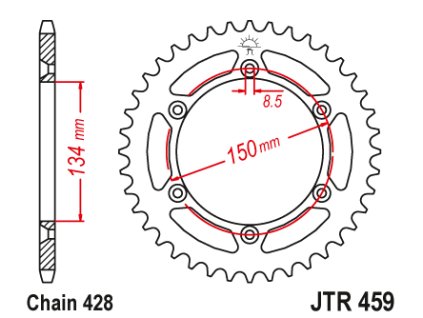 102617 1 jt jtr459 52 zadni kolecko rozeta 52 zubu 428 kawasaki kdx 125 90 99