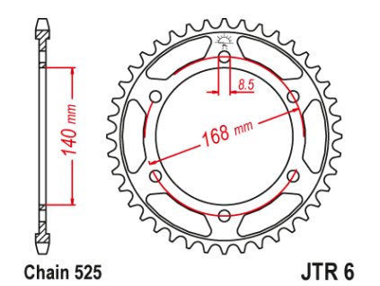 103109 1 jt jtr6 42 zadni kolecko rozeta 42 zubu 525 bmw f 800 gs 08 12 otvor na sroubu 8 5mm