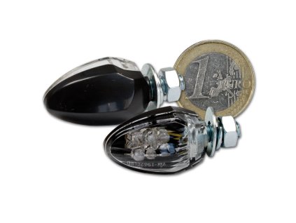 LED blinkry DROP tmavé, M6, čiré sklo, zadní blinkry černé