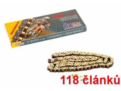 ČZ řetěz 420MX barva zlatá, 118 článků včetně rozpojovací spojky CLIP