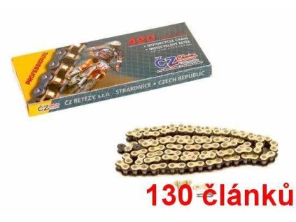 ČZ řetěz 420MX barva zlatá, 130 článků včetně rozpojovací spojky CLIP