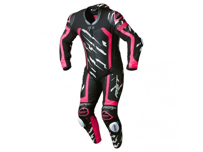 3238 ProSeries Evo Airbag CE Mens Leather Suit neon pink, white lightning Front 001