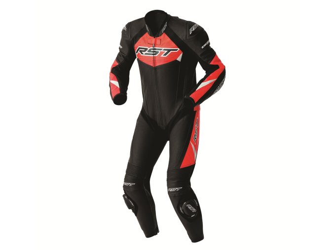 103634 Tractech D3O CE Mens Leather Suit Black Flo Red 001