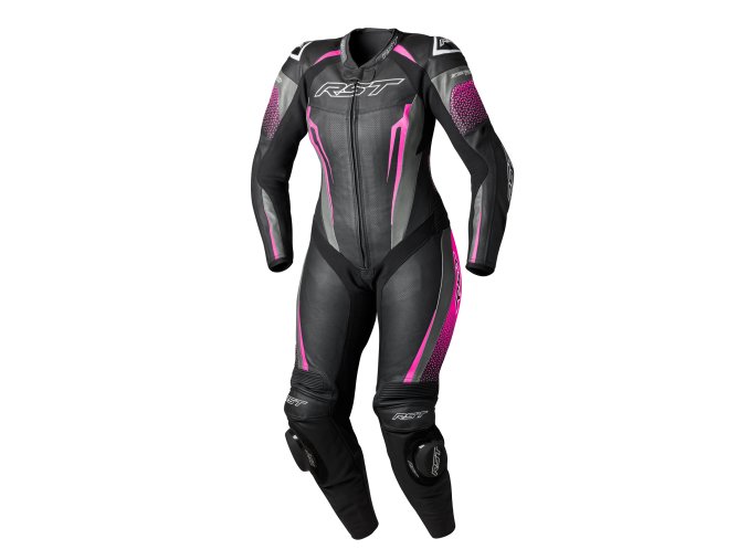 103477 TracTech EVO5 CE Ladies Leather Suit BlackPinkBlack Front HR