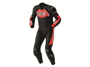 103634 Tractech D3O CE Mens Leather Suit Black Flo Red 001