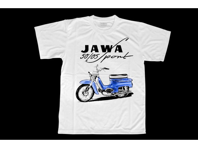 Triko s potiskem motocyklu Jawa 50 Pionýr modrý