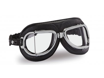 Moto brýle Vintage 513, CLIMAX (černé/chromový rámeček/skla čirá)